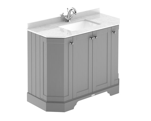 Hudson Reed Old London 1000mm Storm Grey Floor Standing 4 Door Vanity Unit with 1 Tap Hole White Marble Top Basin