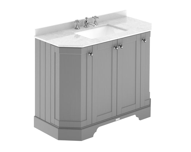 Hudson Reed Old London 1036mm Storm Grey Floor Standing Vanity Unit With 3 Tap Hole White Marble Top Basin