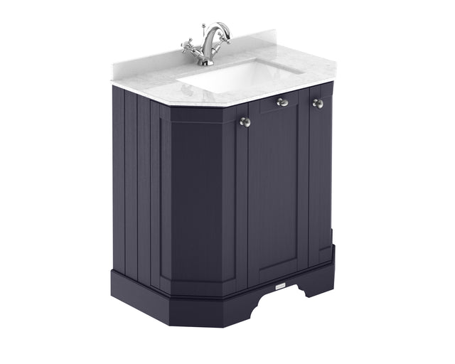 Floor Standing 3 Door Angled Vanity Unit with 1 Tap Hole White Marble Top 750mm