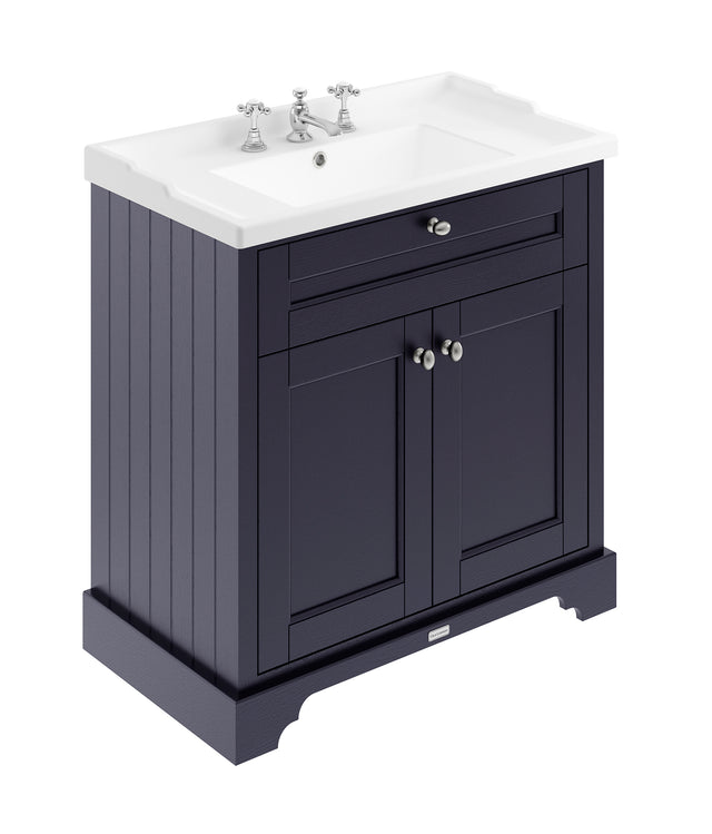 Hudson Reed Old London 800mm Floor Standing 2 Door Vanity Unit with 3 Tap Hole Ceramic Basin