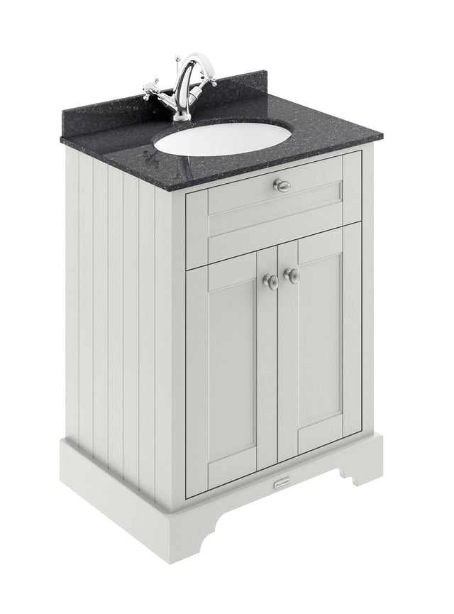Hudson Reed Old London 600mm Timeless Sand Floor Standing 2 Door Vanity Unit with Black Marble Top Basin