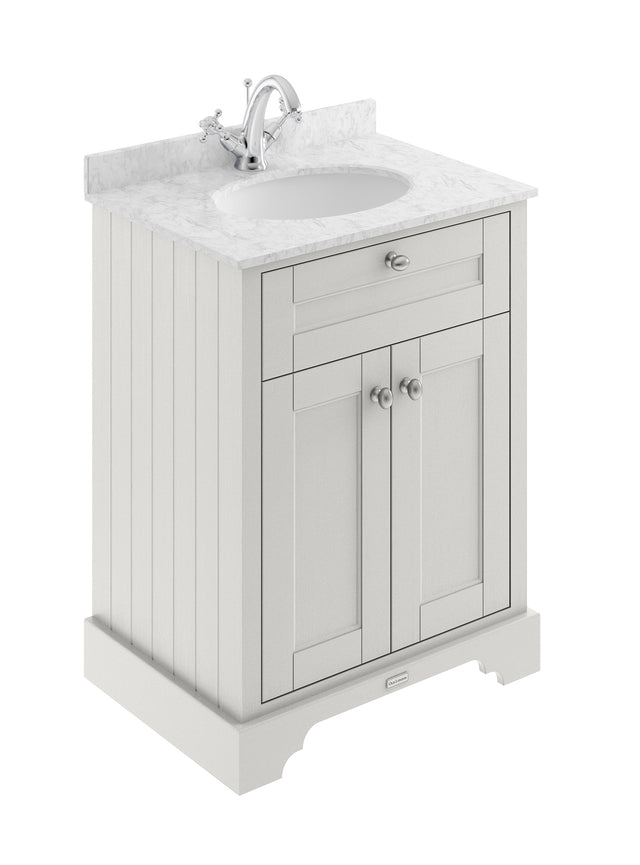 Hudson Reed Old London 600mm Timeless Sand Floor Standing 2 Door Vanity Unit With Grey Marble Top Basin