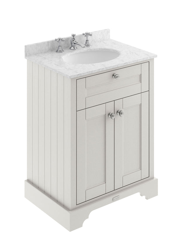 Hudson Reed Old London 600mm Floor Standing Vanity Unit with 3 Tap Hole Grey Marble Top Soft Close Doors