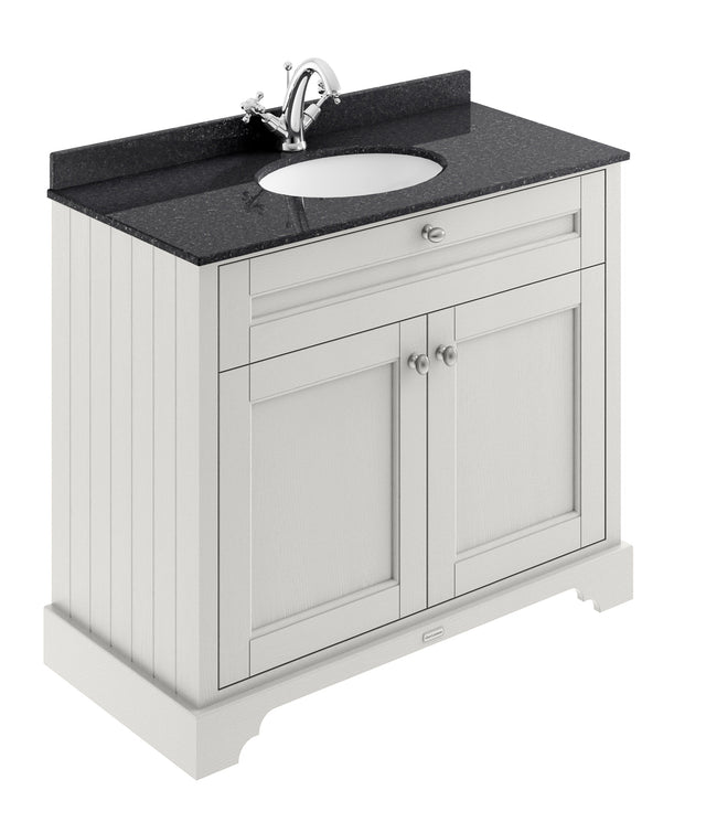 Floor Standing 2 Door Vanity Unit with 1 Tap Hole Black Marble Top 1000mm