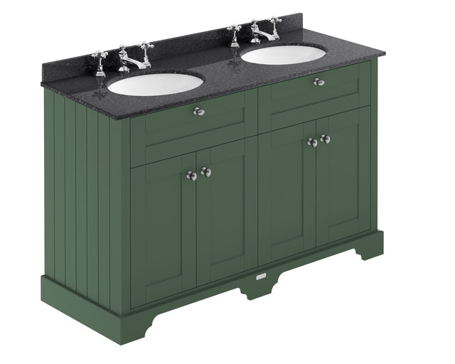 Hudson Reed Old London 1200mm Hunter Green Floor Standing Vanity Unit With Black Marble Top Double Basin