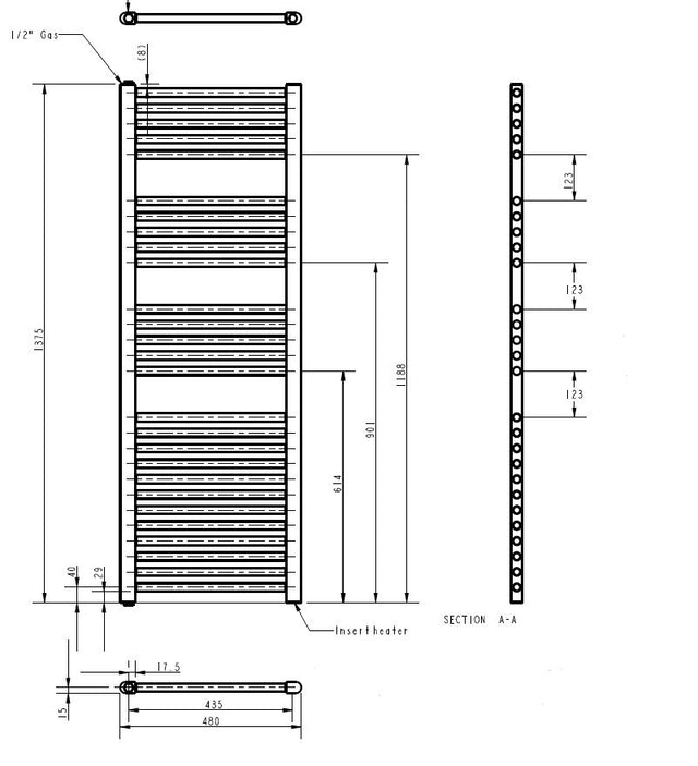 Electric Towel Rail 1375 x 480mm (750 Watt)