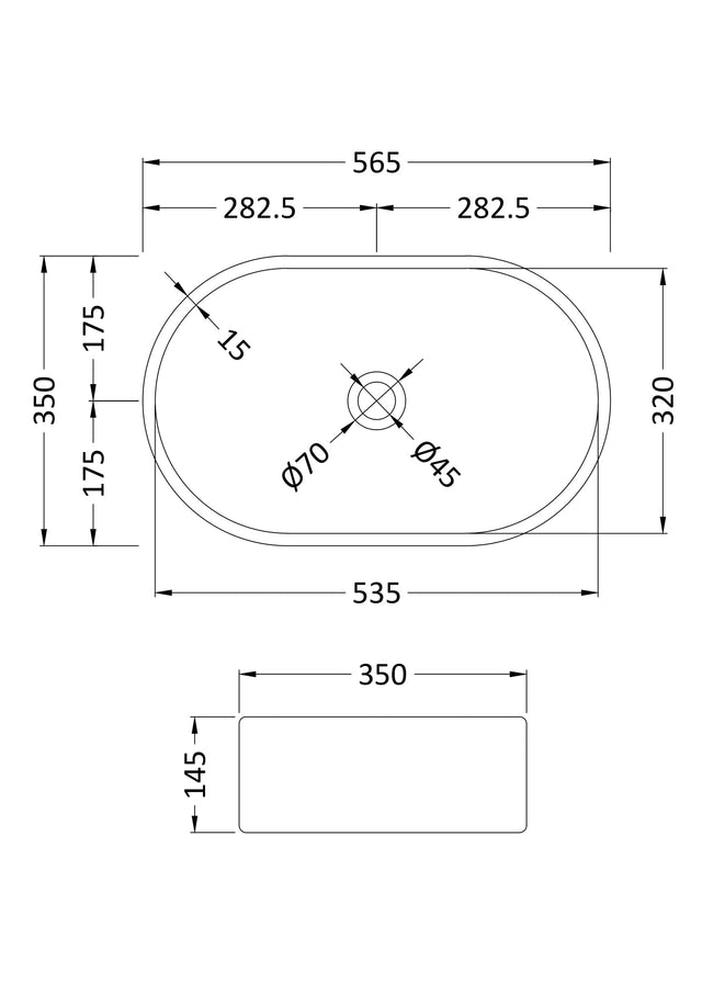 Luxe Oval Vessel 565 x 350 x 145mm
