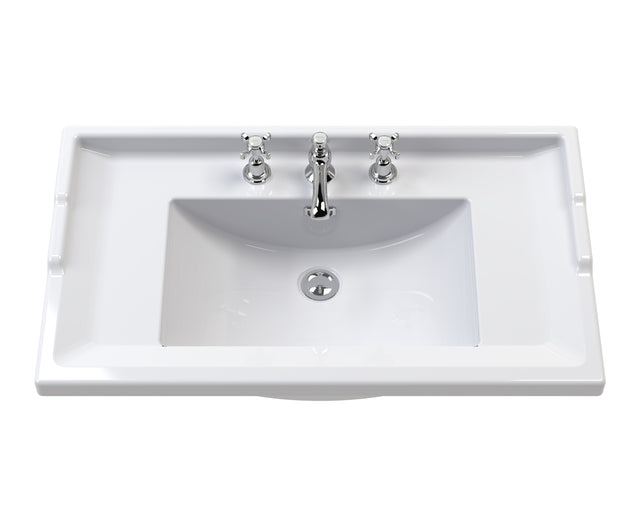 Hudson Reed Old London 820mm Hunter Green Floor Standing 2 Door Vanity Unit With 3 Tap Hole Ceramic Basin