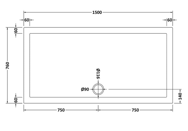 Slip Resistant Rectangular Slimline Shower Tray 1500 x 760mm