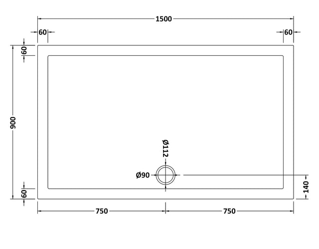Slip Resistant Rectangular Slimline Shower Tray 1500 x 900mm