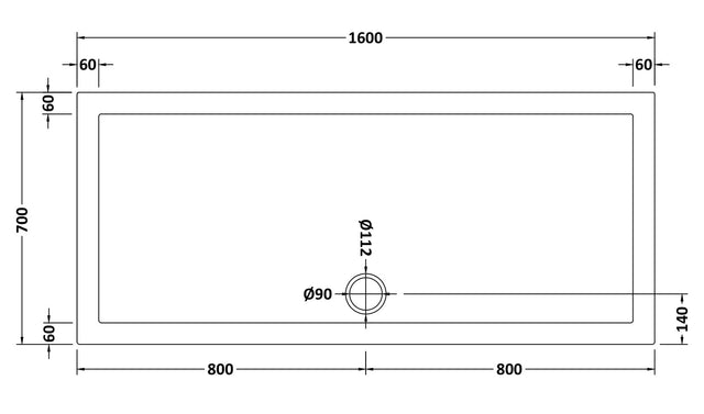 Slip Resistant Rectangular Slimline Shower Tray 1600 x 700mm