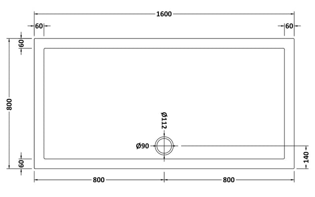 Slip Resistant Rectangular Slimline Shower Tray 1600 x 800mm