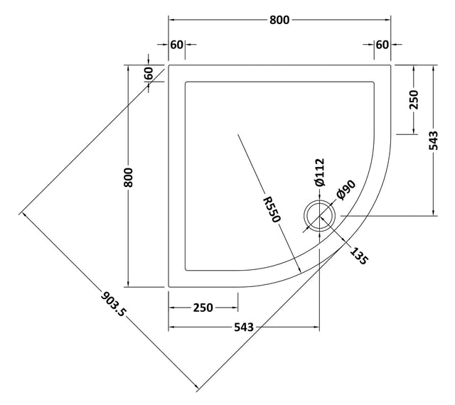 Slip Resistant Quadrant Slimline Shower Tray 800 x 800mm