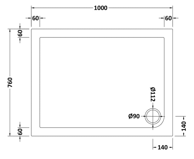 Rectangular Slimline Shower Tray 1000 x 760mm