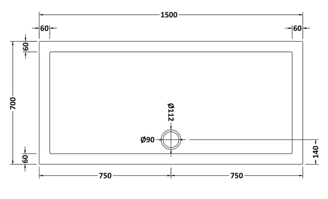 Rectangular Slimline Shower Tray 1500 x 700mm