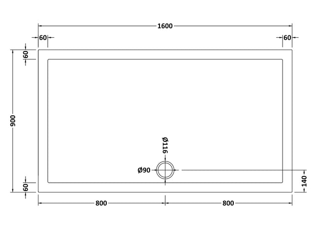 Rectangular Slimline Shower Tray 1600 x 900mm