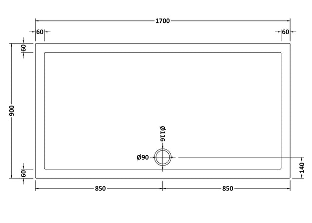 Rectangular Slimline Shower Tray 1700 x 900mm