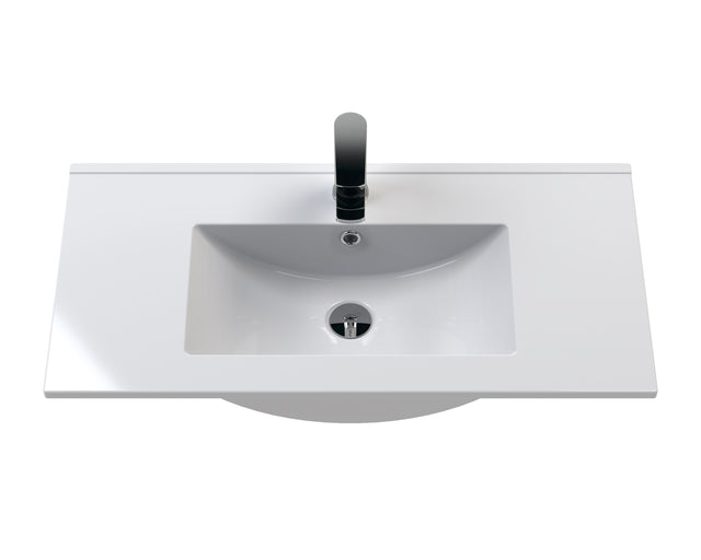 Hudson Reed Fluted 800mm Satin Grey Wall Hung 2-Drawer Vanity Unit With Basin
