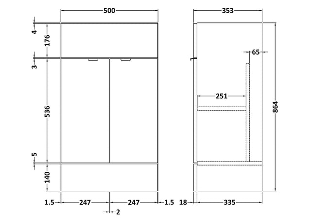 Fusion Fitted Floor Standing 2 Door Vanity Unit 500mm