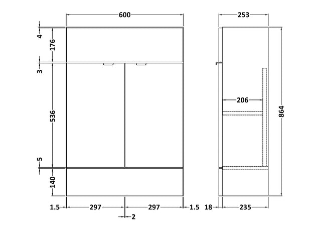 Fusion Fitted Floor Standing 2 Door Vanity Unit Compact 600mm