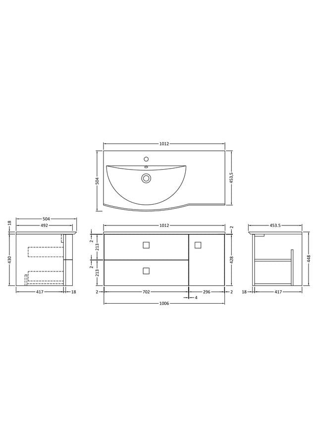 Hudson Reed Sarenna 1000mm Left Hand Wall Hung Vanity Unit With Polymarble Basin
