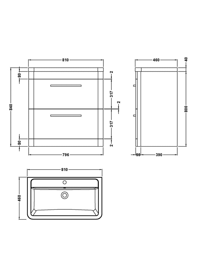 Hudson Reed Solar 800mm Floor Standing 2 Drawer Vanity Unit With Ceramic Basin