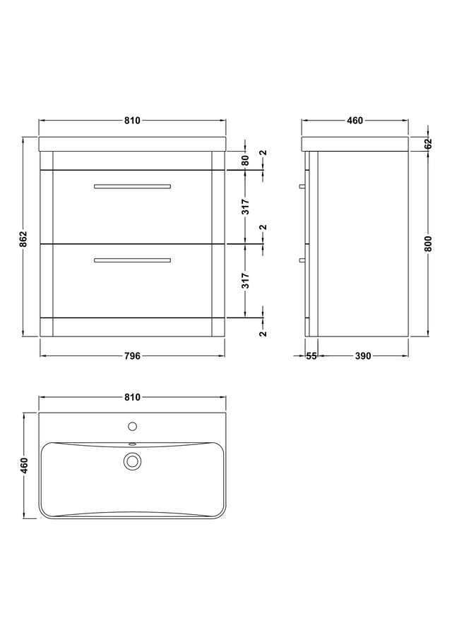 Hudson Reed Solar 800mm Floor Standing Vanity Unit With Ceramic Basin
