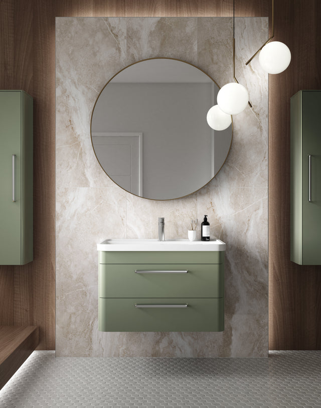 Hudson Reed Solar 600mm Fern Green Wall Hung 2-Drawer Basin Unit With Polymarble Basin