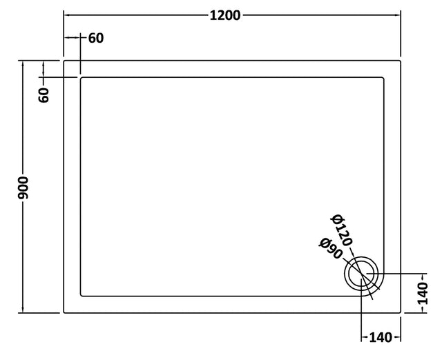 Rectangular Slimline Shower Tray 1200 x 900mm