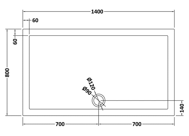 Rectangular Slimline Shower Tray 1400 x 800mm
