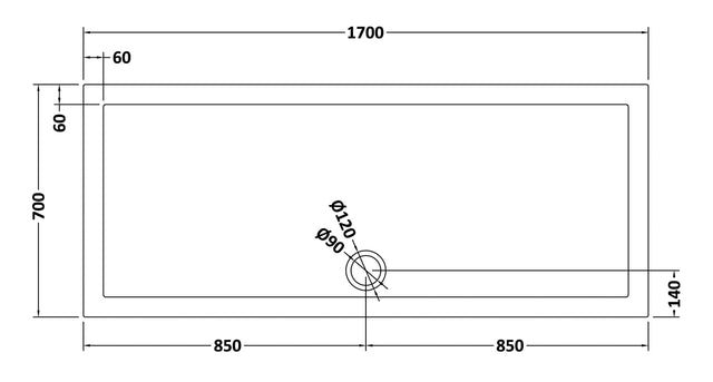 Rectangular Slimline Shower Tray 1700 x 700mm