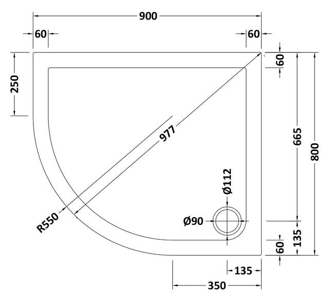 Offset Quadrant Slimline Shower Tray Left Hand 900 x 800mm