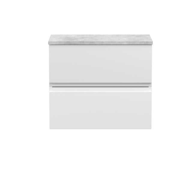 Hudson Reed Urban 600mm Satin White Wall Hung 2 Drawer Vanity Unit With Laminate Worktop