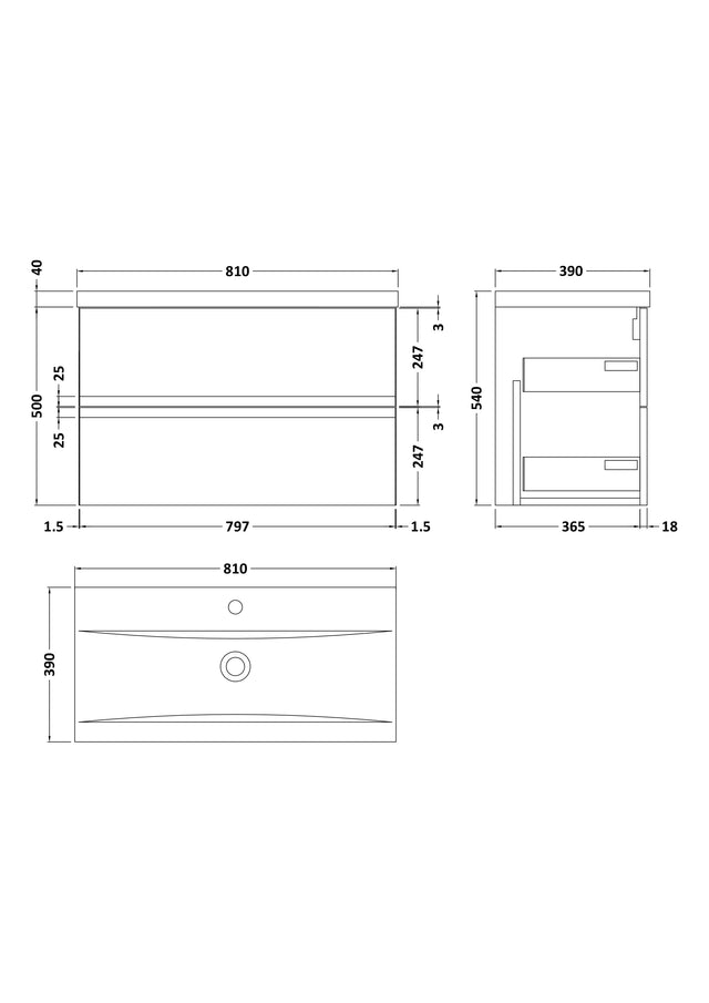 Hudson Reed Urban 800mm Wall Hung 2 Drawer Vanity Unit With Basin