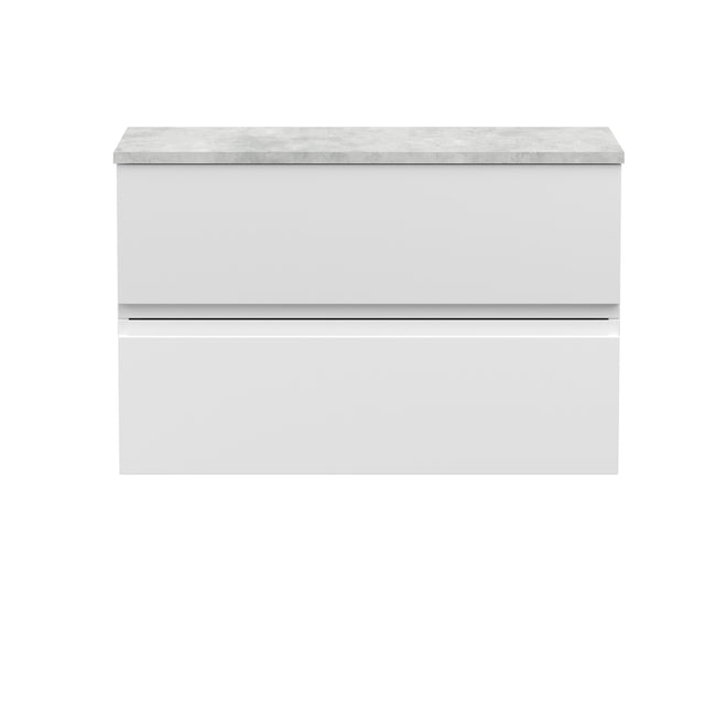 Hudson Reed Urban 800mm Satin White Wall Hung 2 Drawer Vanity Unit With Laminate Worktop