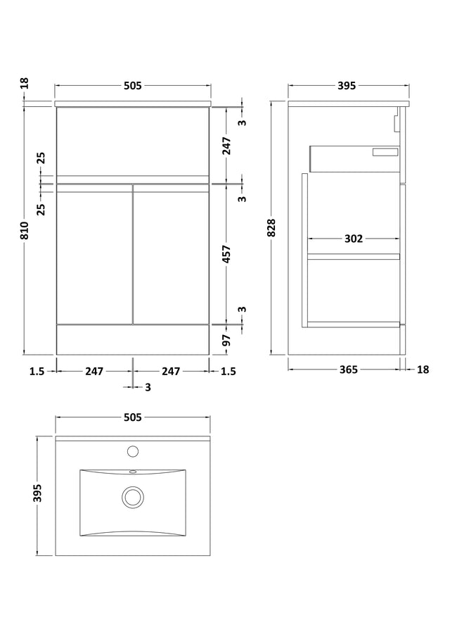 Hudson Reed Urban 500mm Floor Standing 2 Door 1 Drawer Vanity Unit With Ceramic Basin
