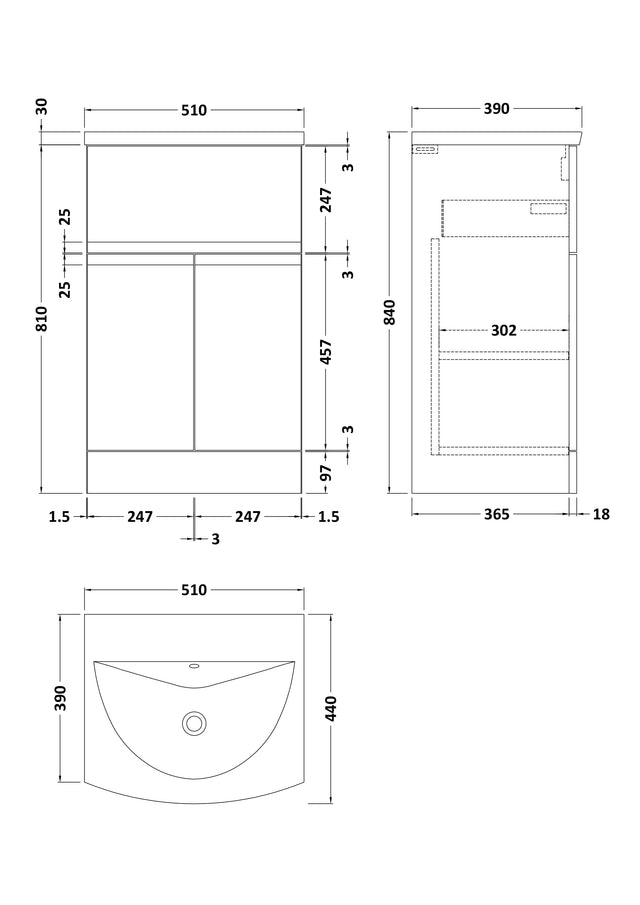 Hudson Reed Urban 510mm Satin Grey Floor Standing Vanity Unit with Basin