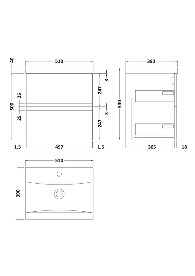 Hudson Reed Urban 500mm Satin Grey Wall Hung 2 Drawer Vanity Unit with Basin With Soft Close Drawers