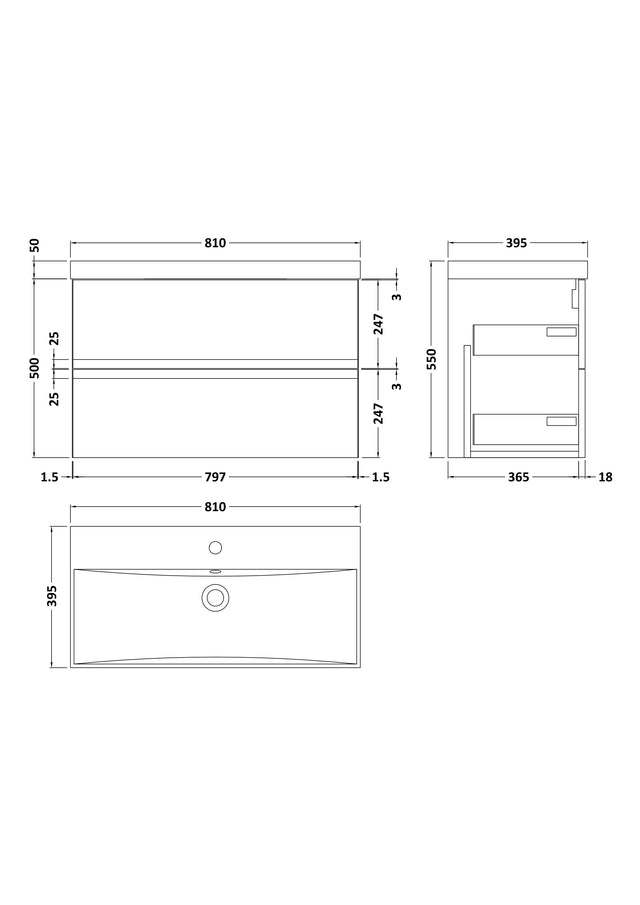 Hudson Reed Urban 800mm Wall Hung 2 Drawer Vanity Unit with Basin