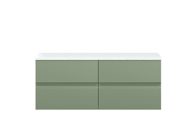 Hudson Reed Urban 1200mm Satin Green Wall Hung 4-Drawer Vanity Unit With Laminate Worktop