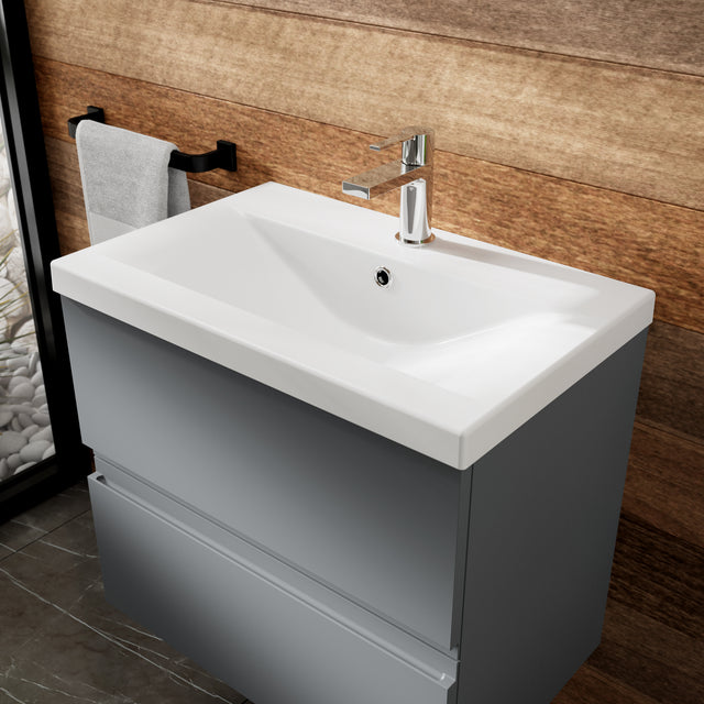 Hudson Reed Urban 500mm Satin Grey Wall Hung 2 Drawer Vanity Unit with Basin With Soft Close Drawers