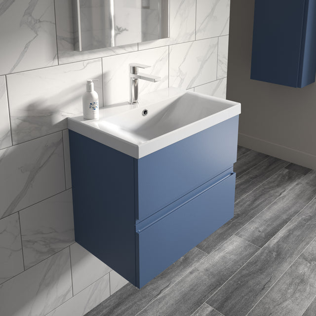 Hudson Reed Urban 600mm Satin Blue Wall Hung 2 Drawer Vanity Unit With Thin-Edge Basin