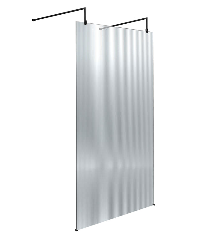 1000mm Fluted Wetroom Scren with Arms & Feet Matt Black