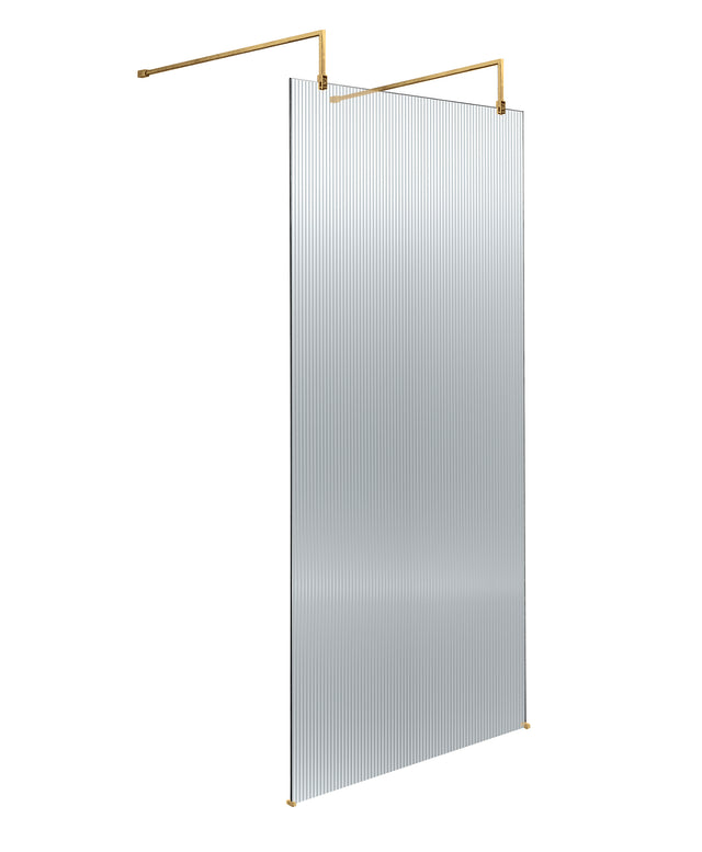 900mm Fluted Wetroom Scren with Arms & Feet Brushed Brass