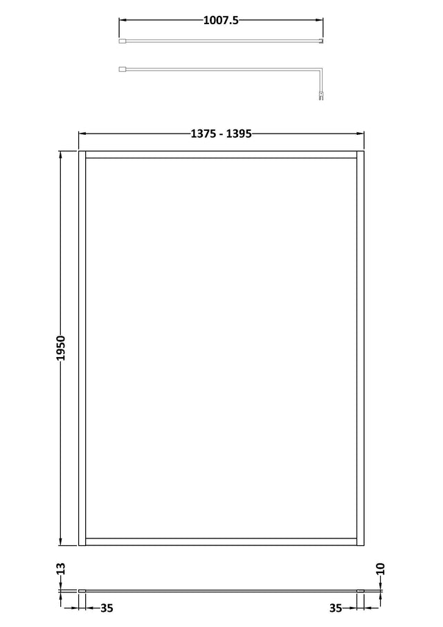 Full Outer Frame Wetroom Screens Full Outer Frame Wetroom 8mm Toughened Safety Glass Screen & Support Bar 1950mm x 1400mm x 8mm