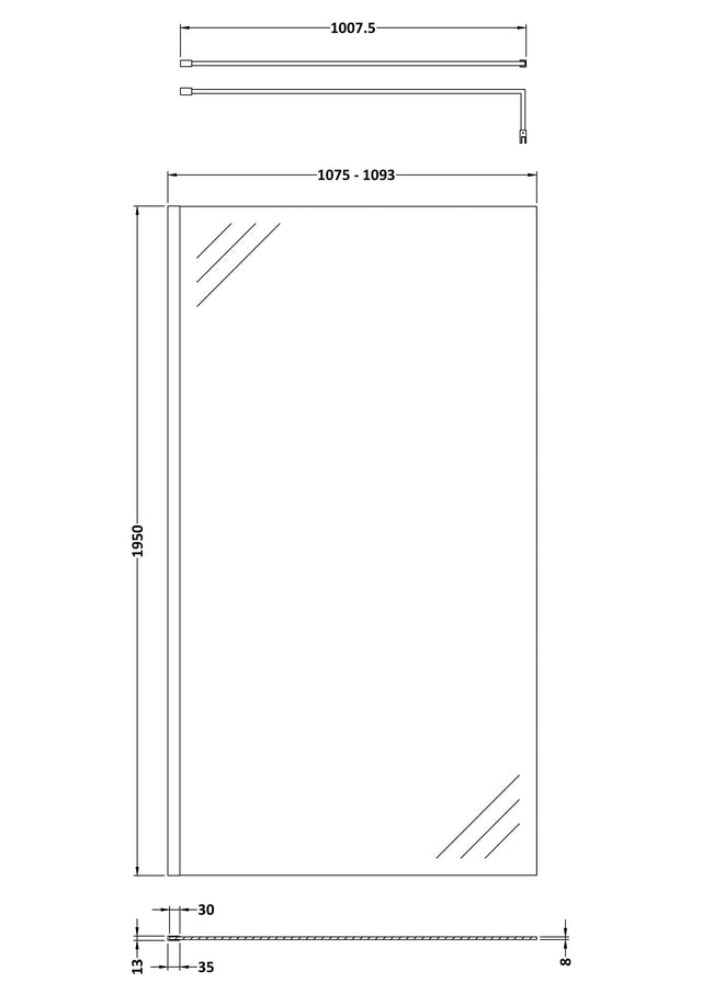 1100mm Wetroom Screen & Support Bar