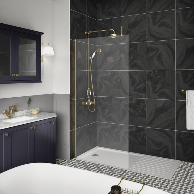 1400mm Wetroom Screen With Brass Support Bar