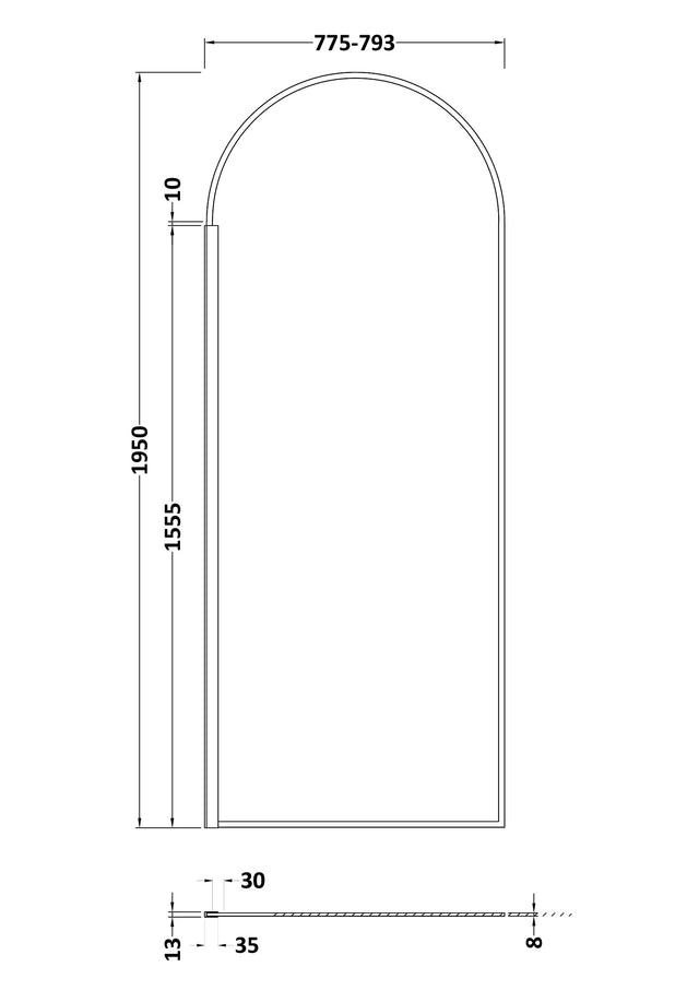800mm Arched Wetroom Screen 8mm Glass