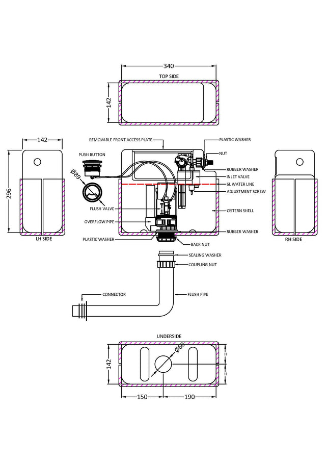 Ceramics Accessories Pneumatic Dual Flush Universal Access Concealed Cistern