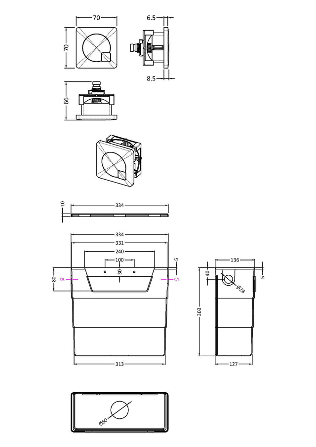 Hudson Reed Contemporary Cistern with Brushed Brass Square Flush Plate